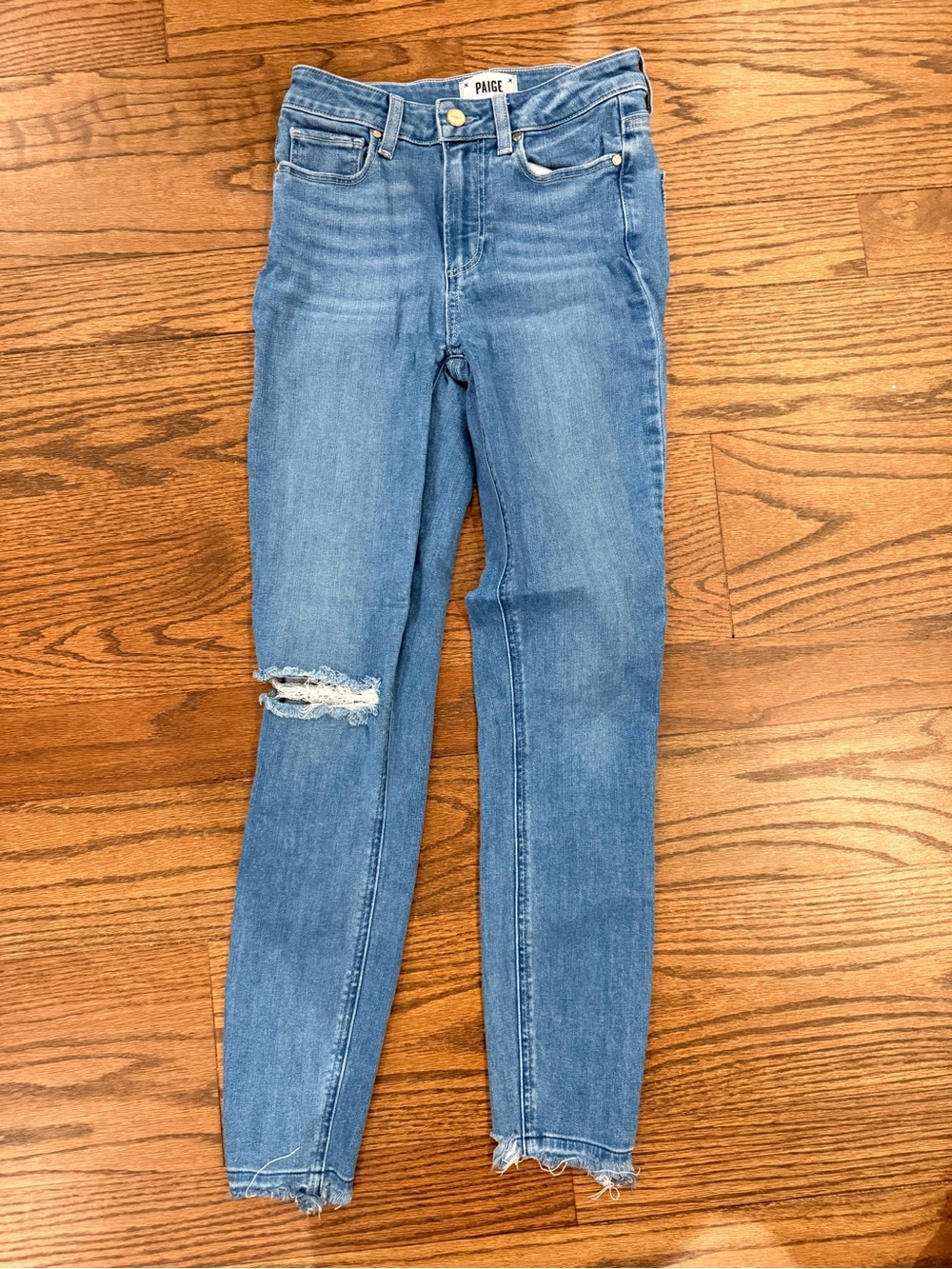 PAIGE Medium Blue Ripped Skinny Jeans